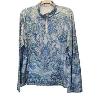 NEW CEGOLFS Women's UPF 50+ Blue Paisley 1/4 zip L/S pullover top Plus Size XXL